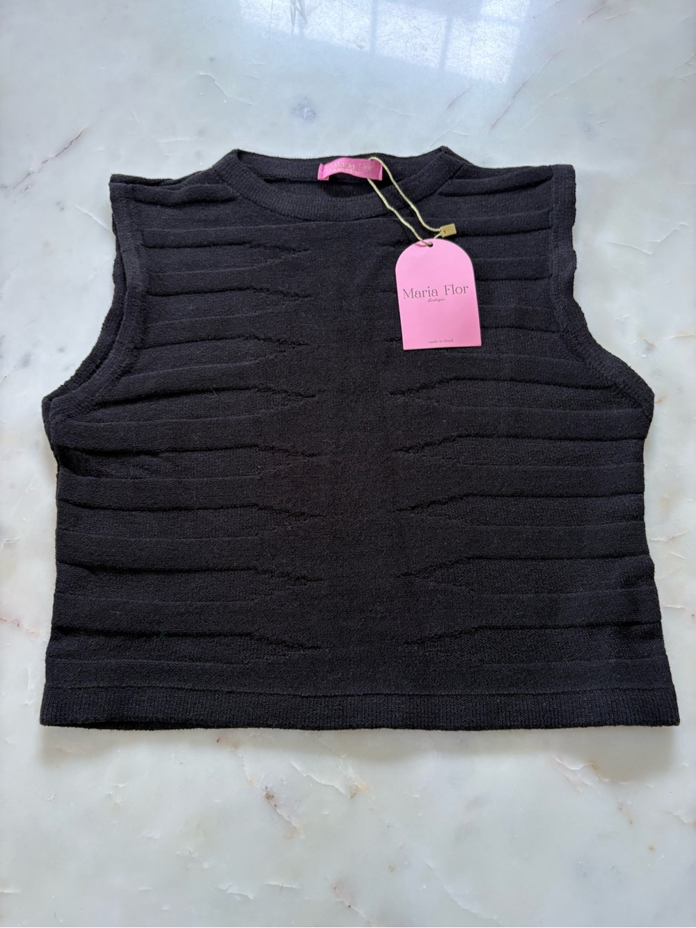 Black Sleeveless Textured Knit Tank